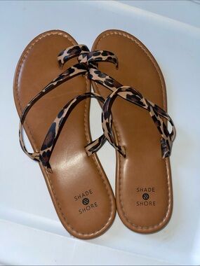 Shade & Shore Leopard-Pattern Strappy Brown Sandals